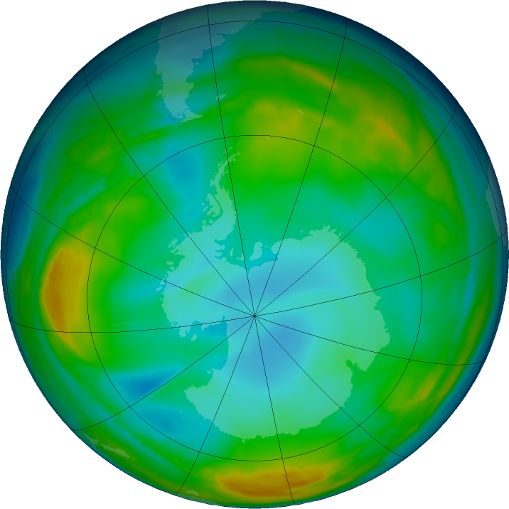 Antarctic ozone map for 22 June 2016